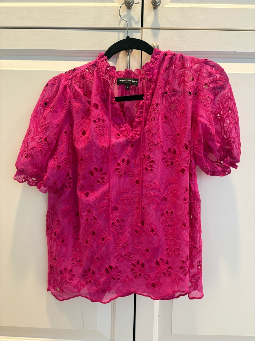 Generation Love Hot Pink Eyelet Puff-Sleeve Blouse